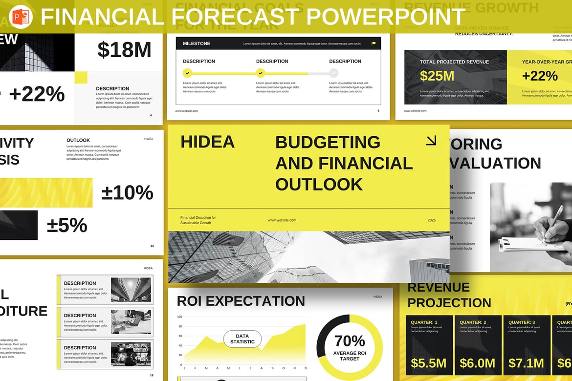 Template Presentasi PowerPoint Proyeksi Keuangan Berwarna Kuning