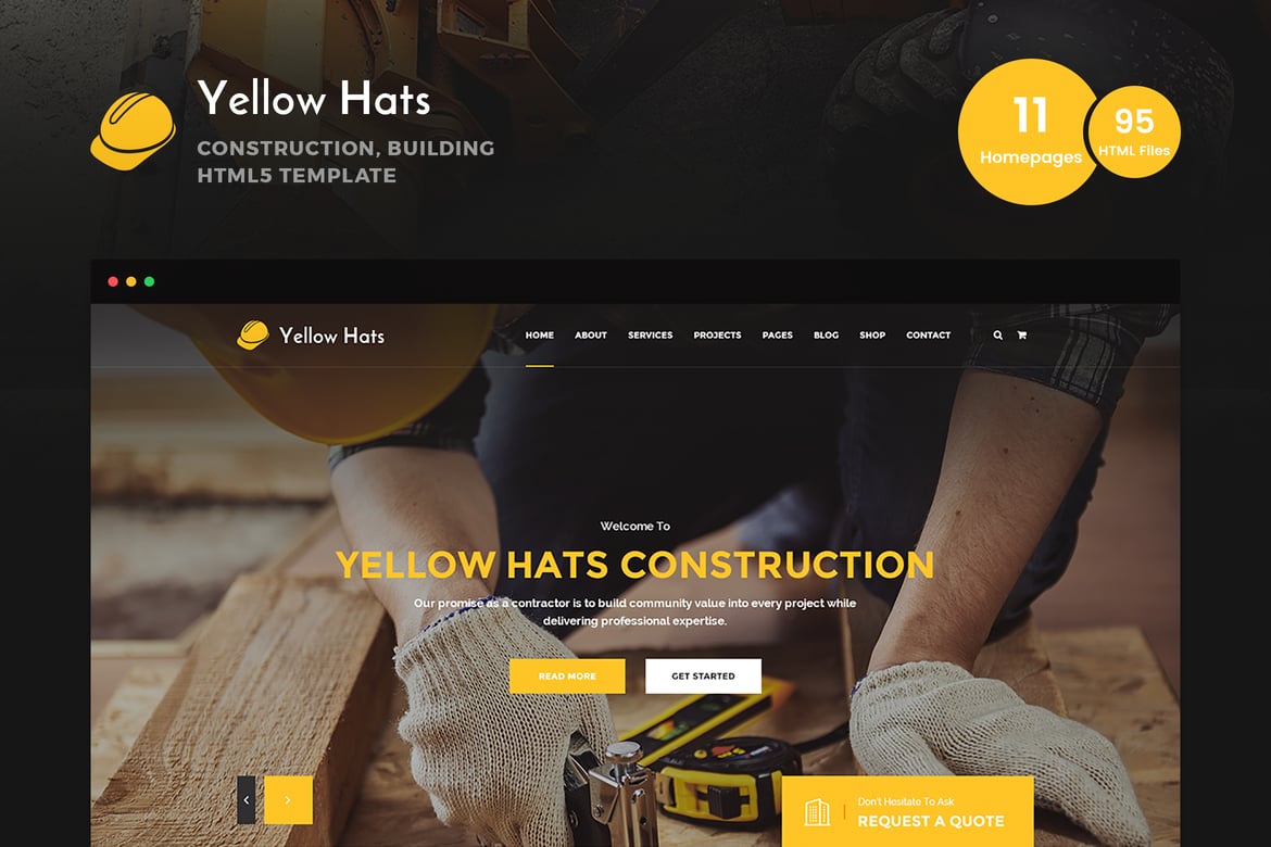 Template Website Konstruksi - Yellow Hats yang Modern dan Responsif