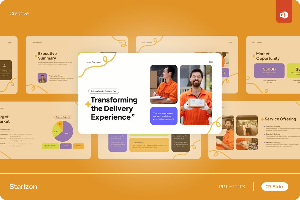 Template PowerPoint Rencana Bisnis Modern Berwarna Kuning • 002