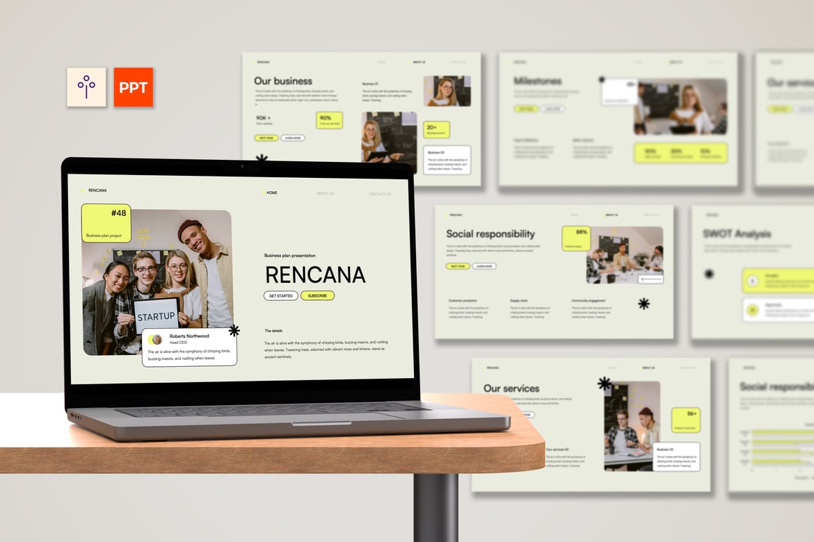 Template Presentasi Bisnis Modern Berwarna Kuning untuk Perusahaan