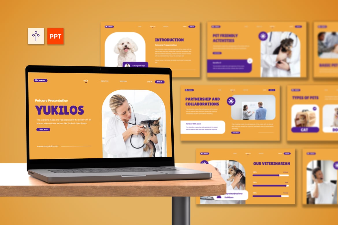 Template Presentasi Profil Perusahaan Petcare Kuning Ungu yang Menarik