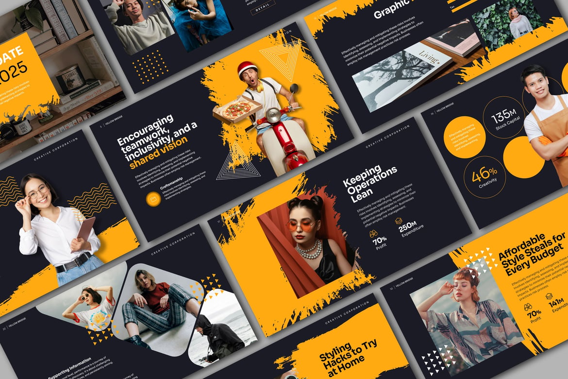 Template Powerpoint Kustomisasi Kuning yang Menarik
