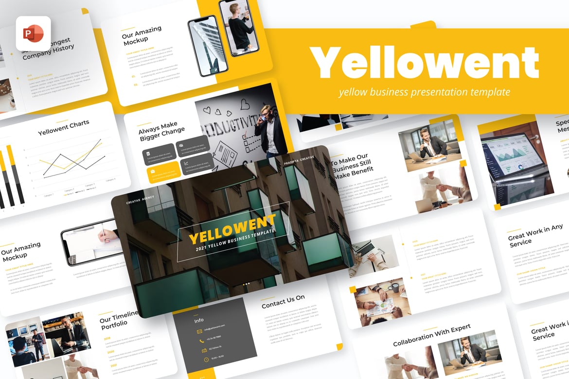 Template PowerPoint Bisnis Yellowent yang Menarik