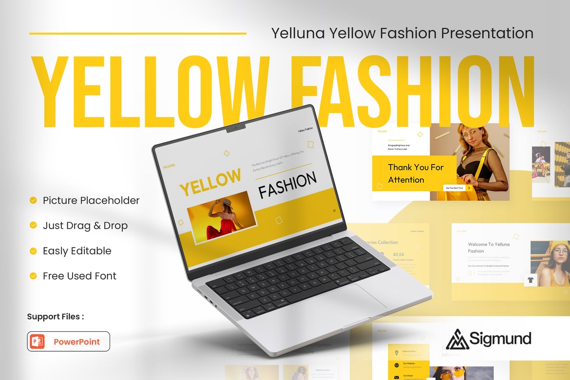 Template Presentasi Fashion Kuning Yelluna yang Menarik