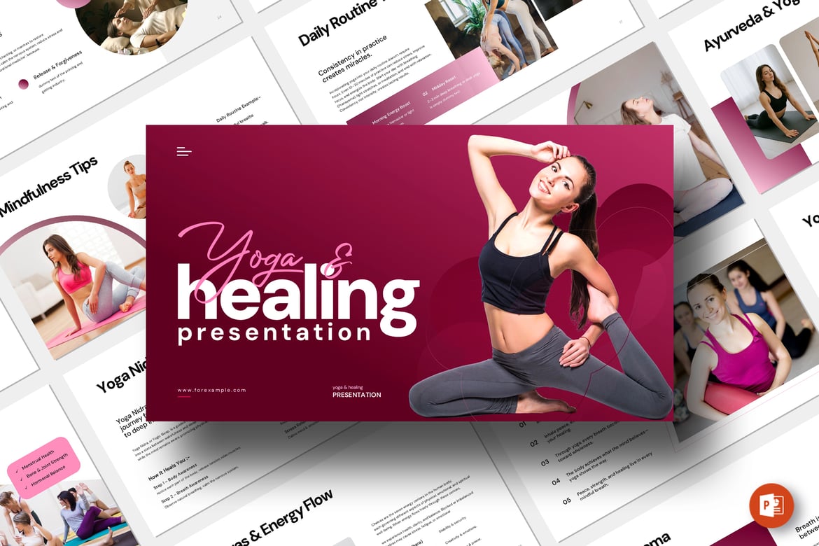 Template PowerPoint Yoga & Penyembuhan yang Menawan