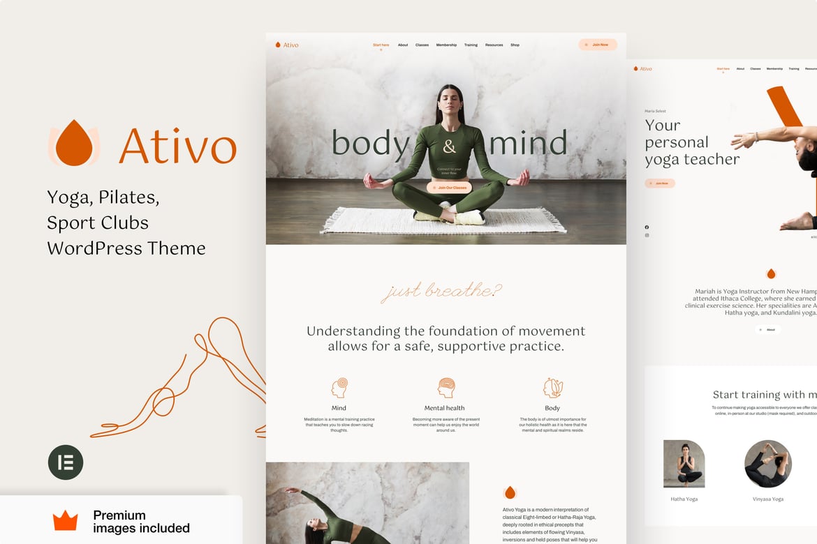 Tema WordPress Yoga & Pilates Ativo - Membangun Studio Kesehatan yang Inspiratif