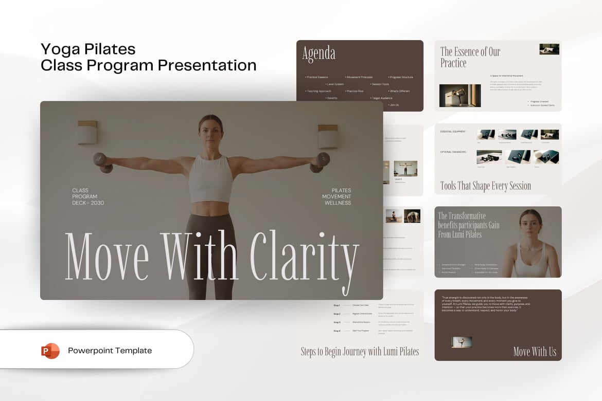 Template PowerPoint Yoga dan Pilates Modern untuk Presentasi Menarik