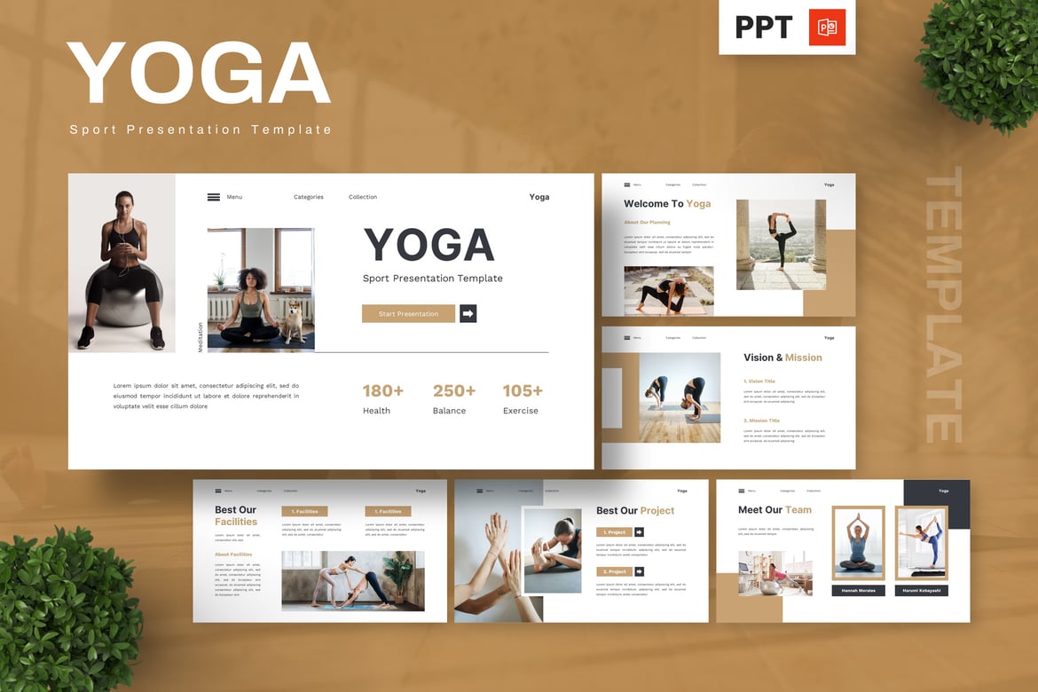 Template Presentasi PowerPoint Yoga untuk Kesehatan dan Kebugaran
