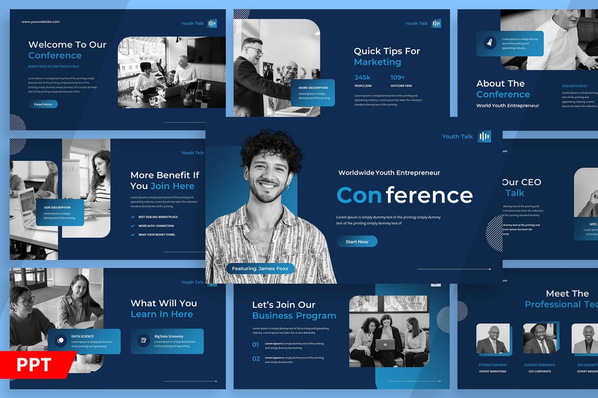 Template Powerpoint Konferensi Pemuda yang Elegan dan Serbaguna