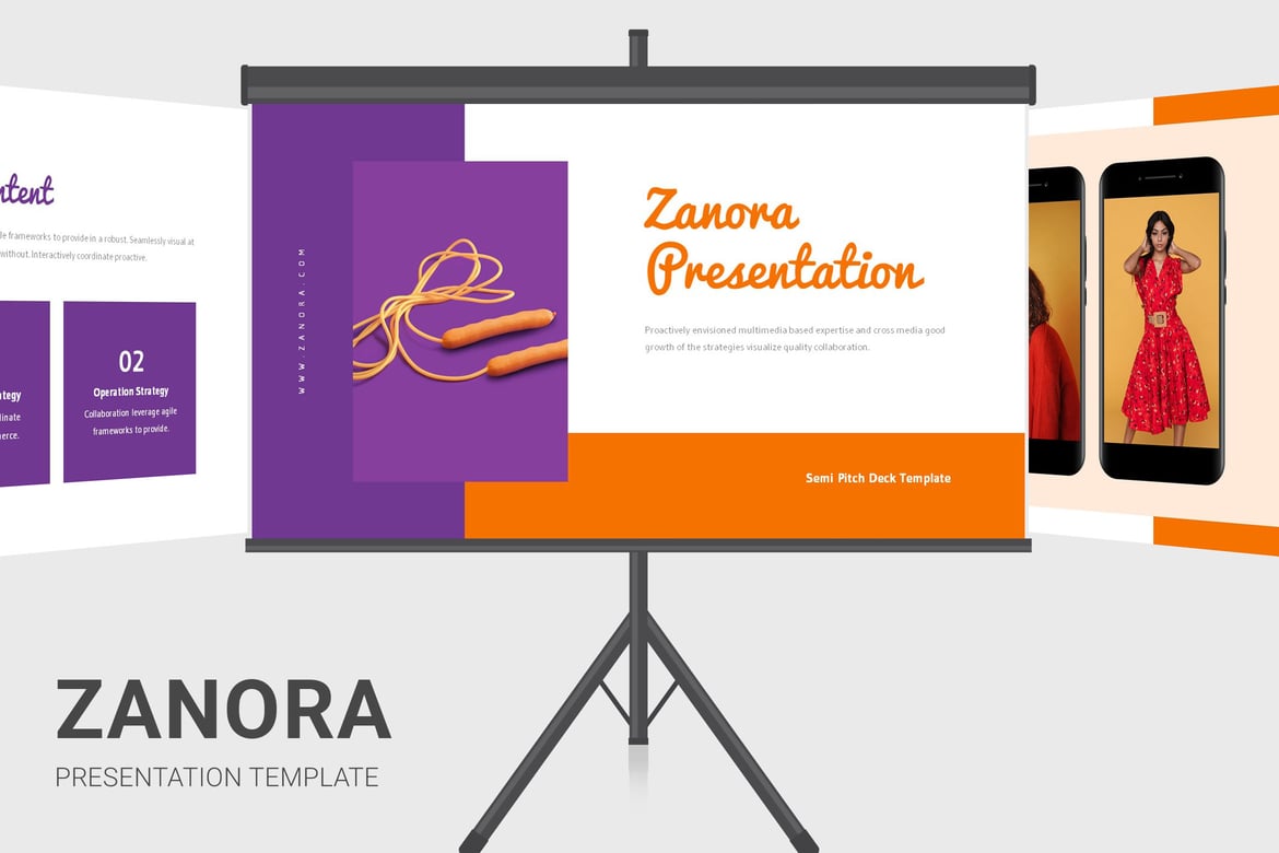 Zanora - Template Presentasi PowerPoint Warna Oranye & Ungu yang Menarik