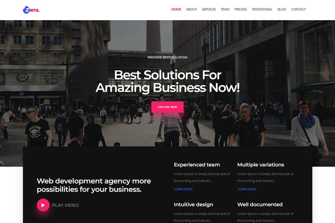 Zarra - Template Website Kreatif Satu Halaman yang Responsif