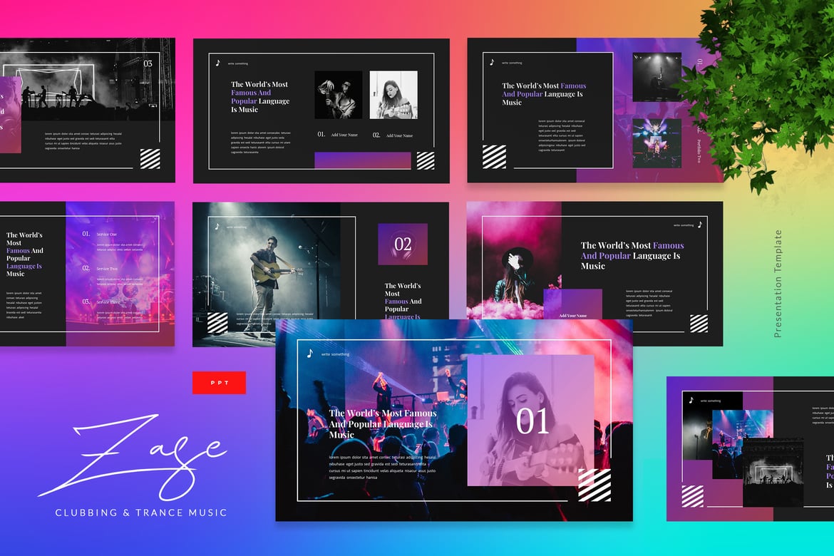 Template PowerPoint Zase: Presentasi Musik Clubbing dan Trance yang Menarik