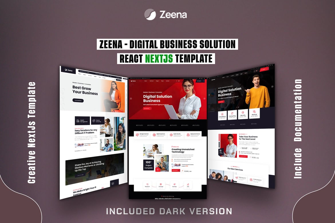 Zeena - Template Website Solusi Bisnis React NextJs yang Elegan