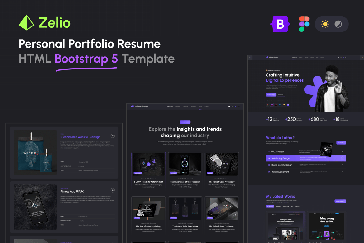 Zelio - Template Website Portfolio Pribadi HTML Bootstrap yang Menawan
