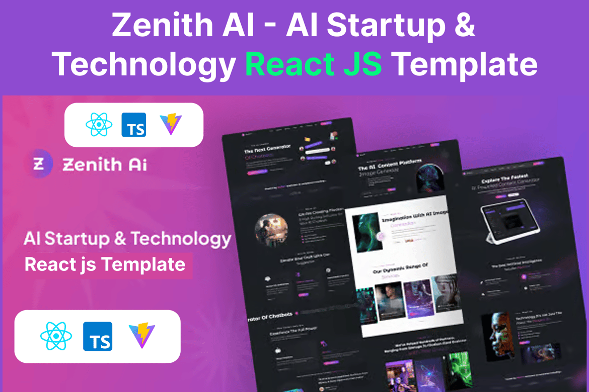 Zenith AI - Template Website React JS untuk Startup dan Teknologi AI