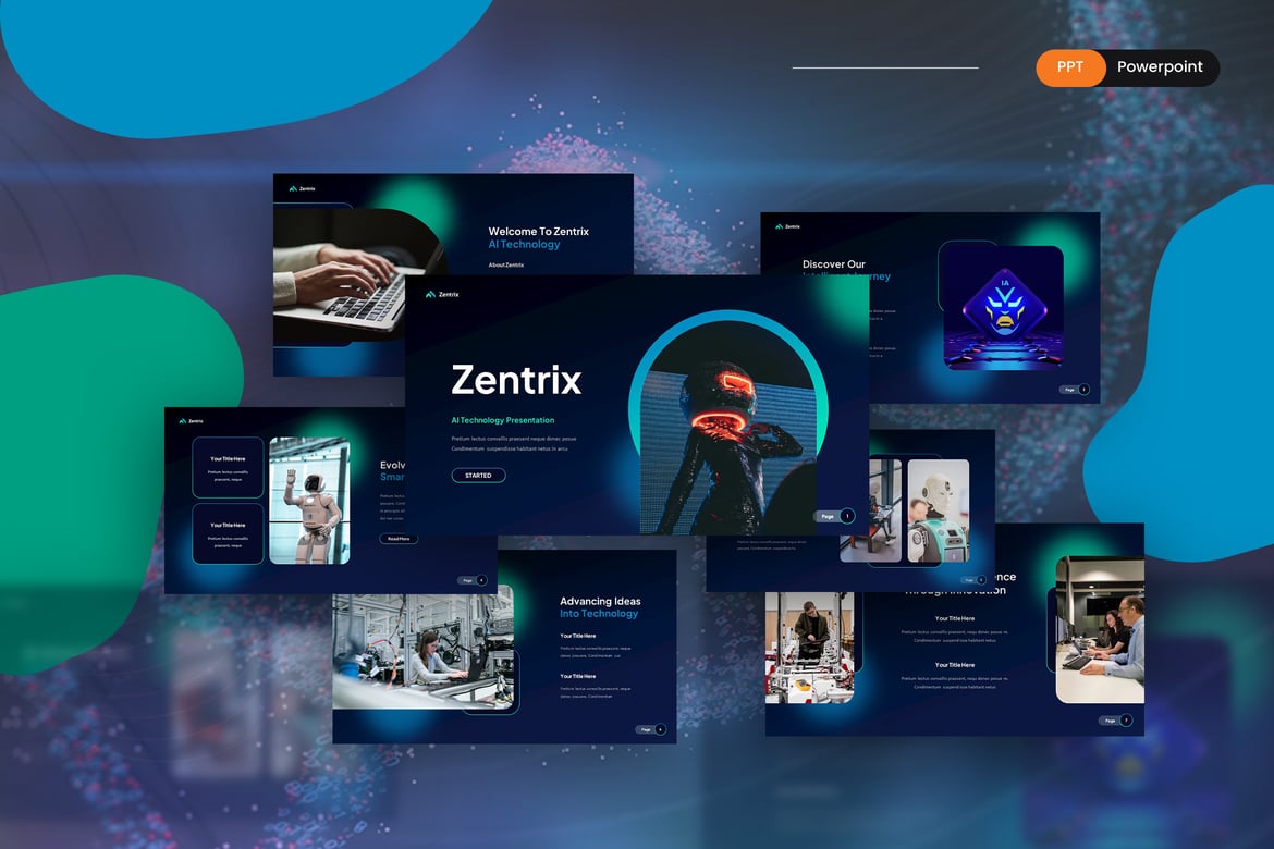 Zentrix - Template Presentasi PowerPoint Teknologi AI yang Modern
