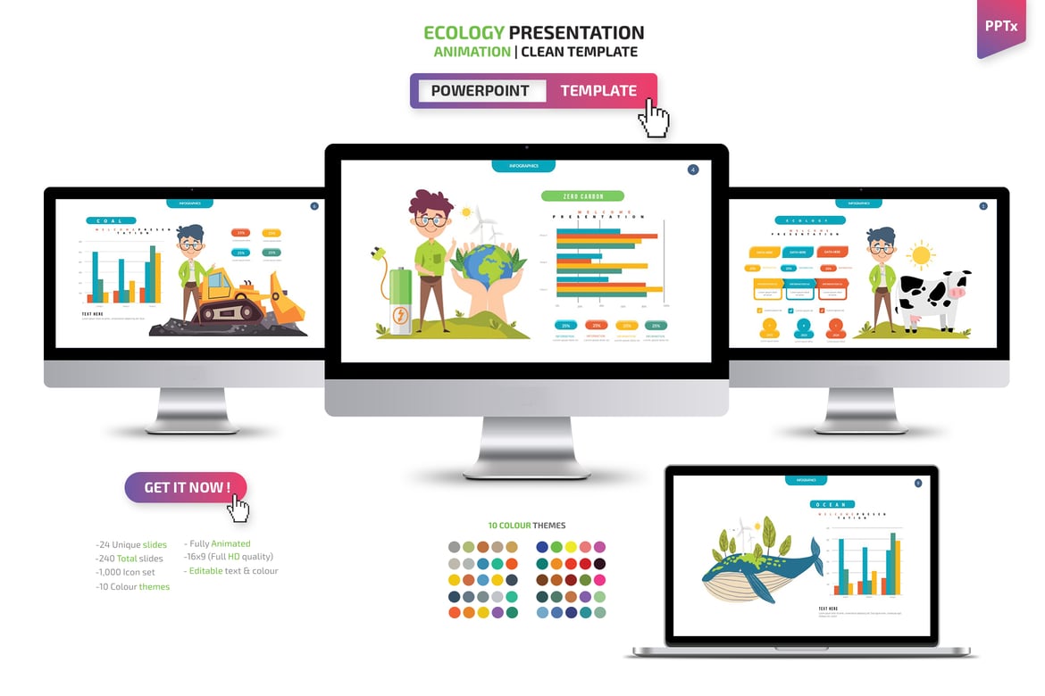 Template Presentasi PowerPoint Zero Karbon yang Menarik