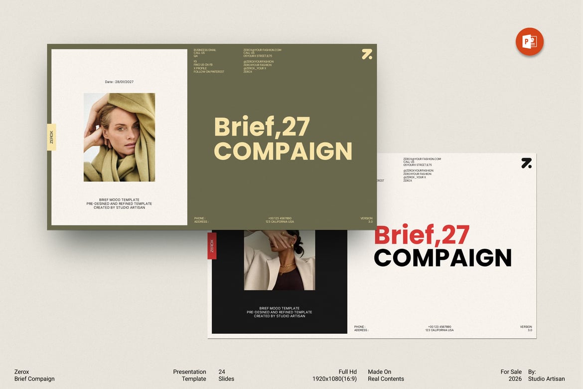 Template Presentasi PowerPoint Zerox Brief Campaign yang Modern dan Profesional
