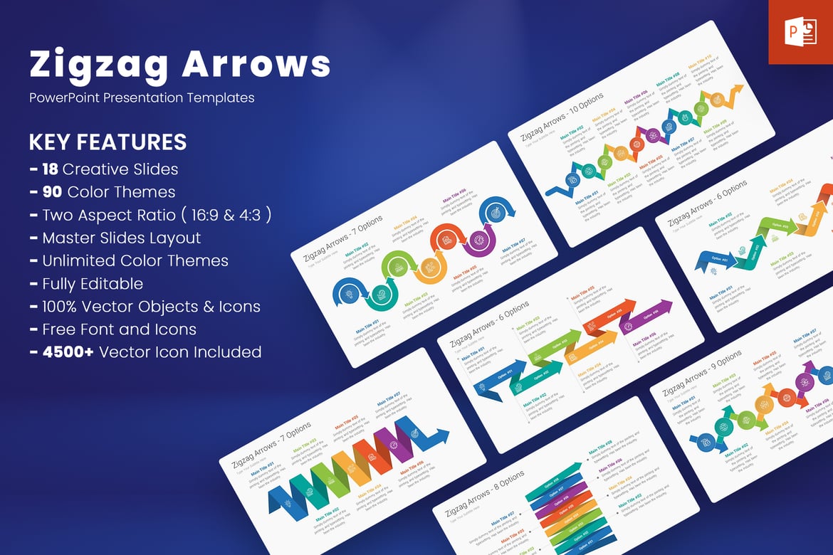 Template PowerPoint Panah Zigzag yang Dinamis dan Menarik