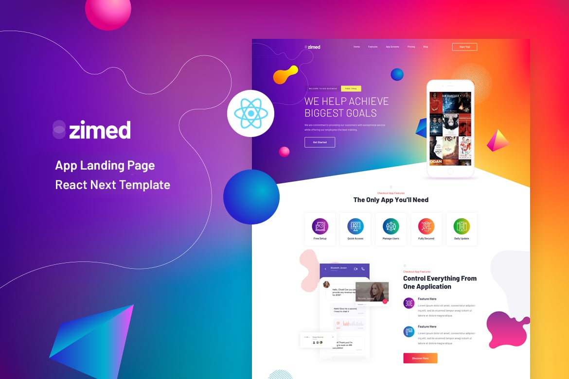 Zimed - Template Website Landing Page Aplikasi React Next yang Menarik