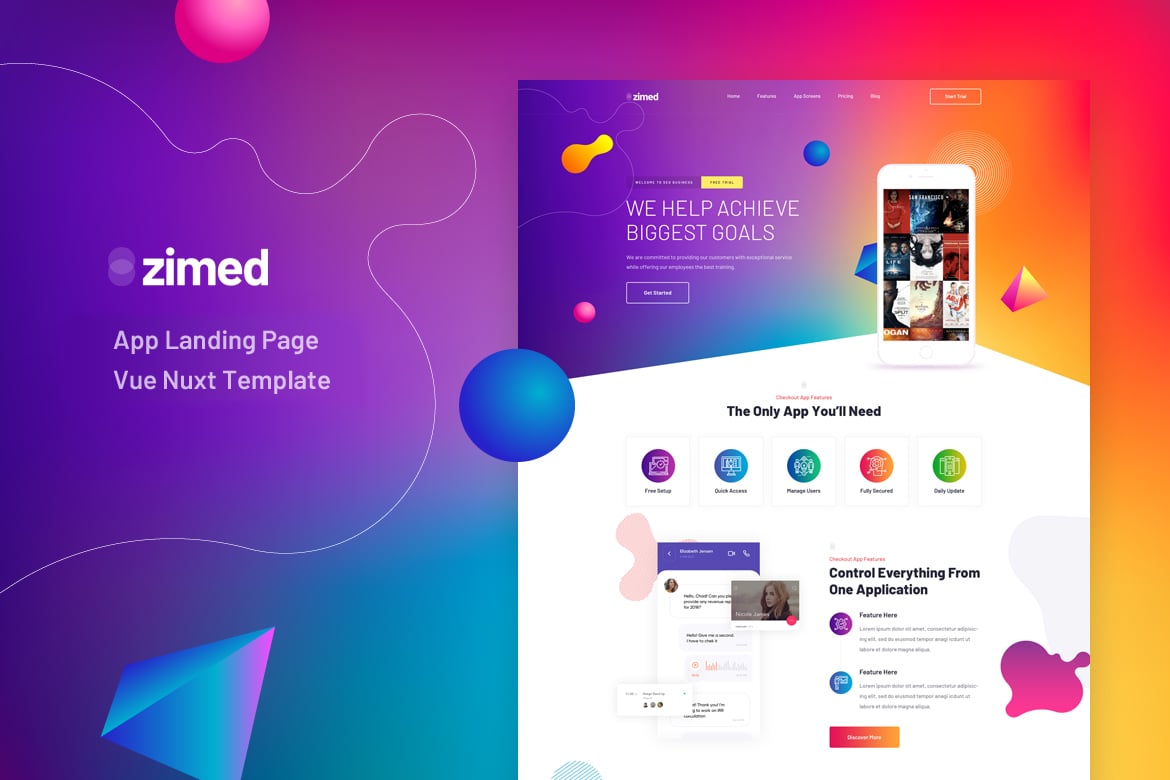 Zimed - Template Website Landing Page Aplikasi Vue Nuxt yang Menarik