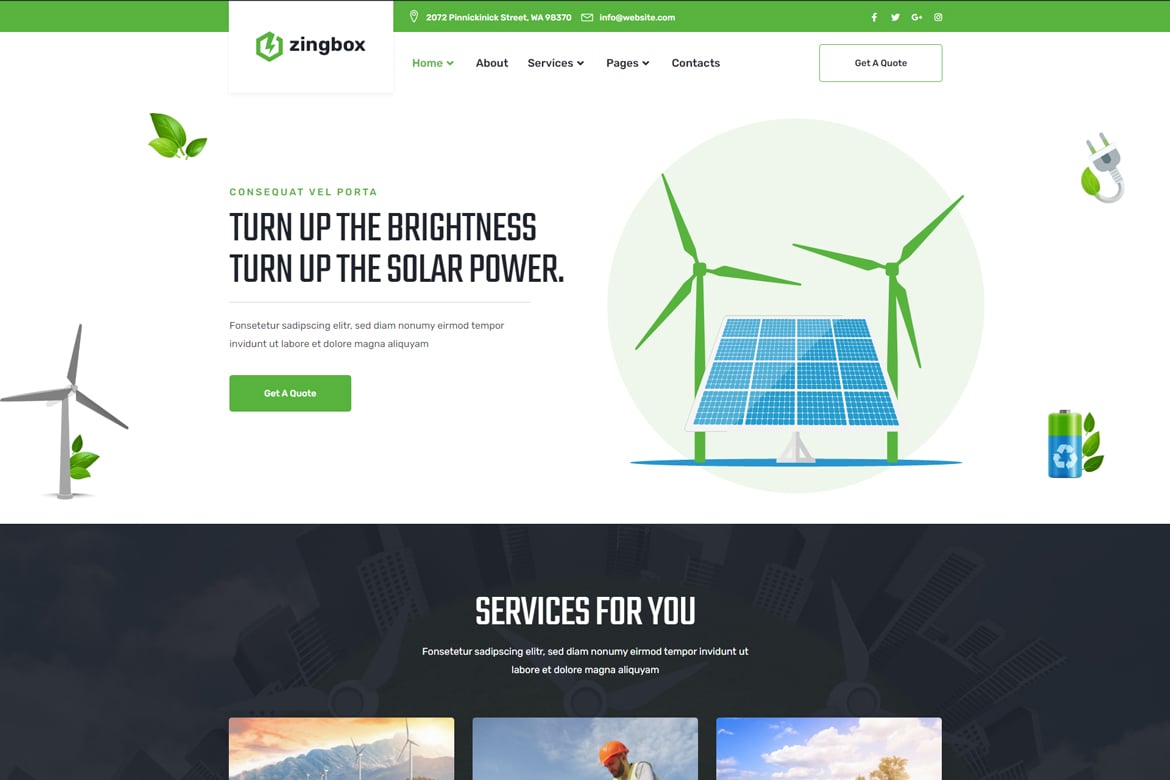 Zingbox – Template Website Energi Terbarukan untuk Bisnis Ramah Lingkungan