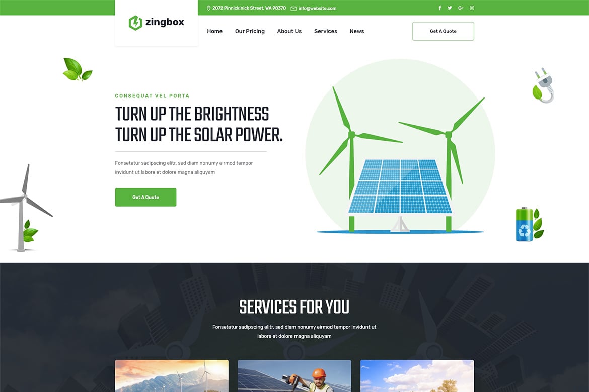 Zingbox – Tema WordPress Energi Angin & Solar yang Ramah Lingkungan