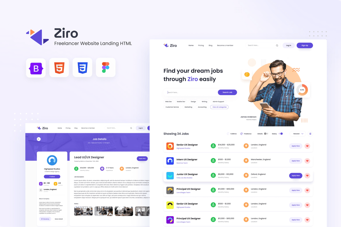 Ziro - Template Website Direktori Freelancer Modern dan Minimalis