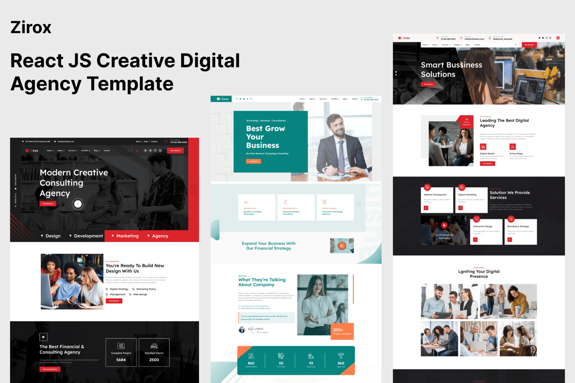 Zirox – Template Website Kreatif untuk Agensi Digital dengan React JS