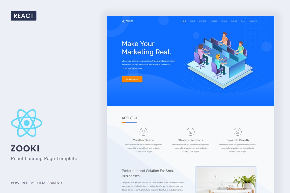 Zooki - Template Website Landing Page Responsif dengan ReactJs
