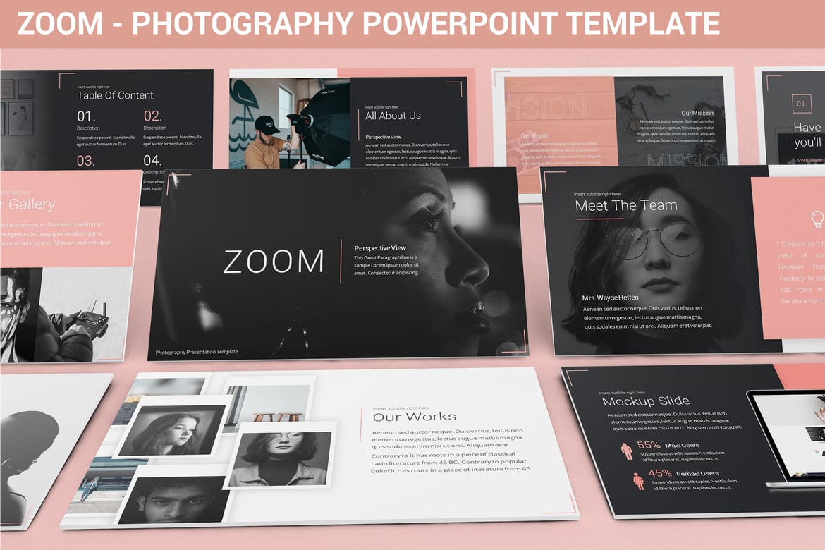 Template Powerpoint Fotografi Zoom - Presentasi Minimalis dan Elegan