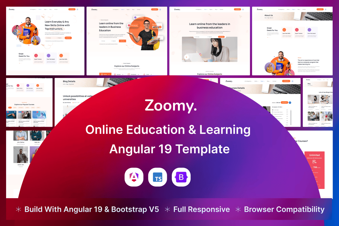 Zoomy - Tema Angular Terbaik untuk LMS & Pendidikan yang Ringan