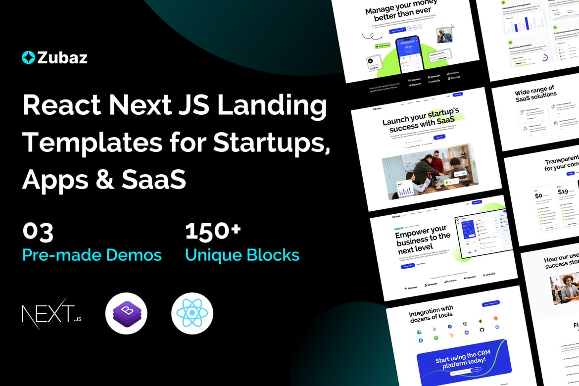 Zubaz - Template Website Kreatif untuk Startup & SaaS dengan React Next Js