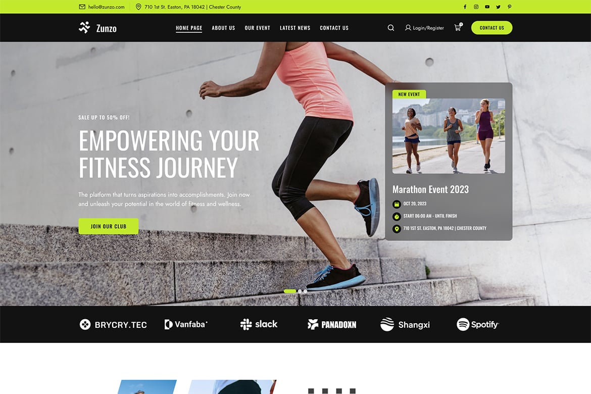 Zunzo - Template Website untuk Klub Lari dan Olahraga yang Modern