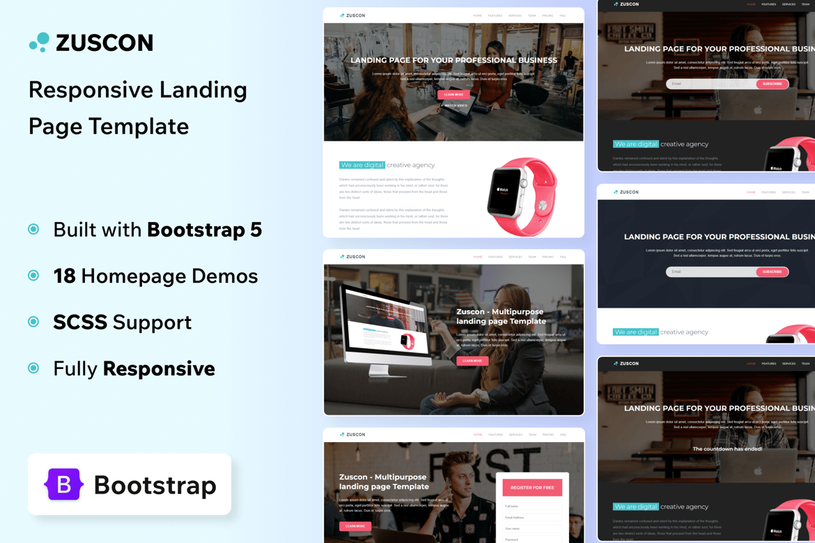 Zuscon - Template Website Landing Page Bootstrap 5 yang Modern dan Fleksibel